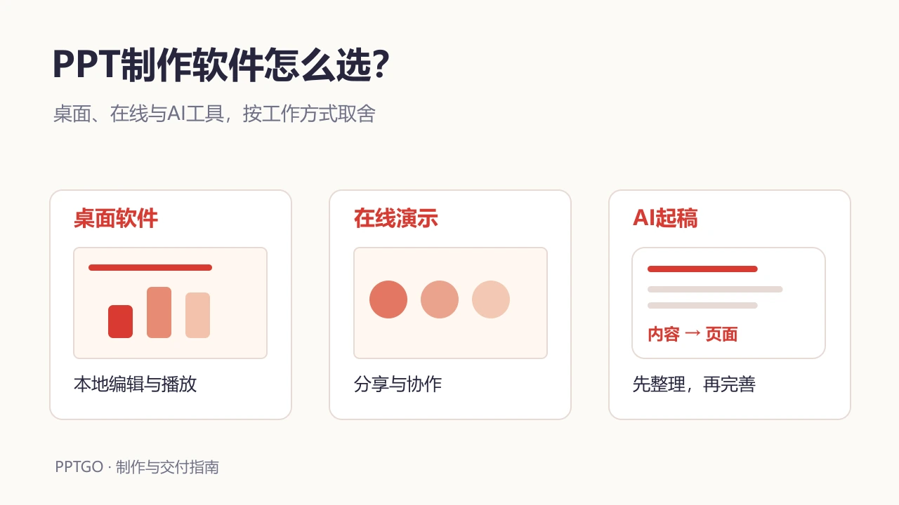 桌面软件、在线演示和AI起稿三种工作方式的选择