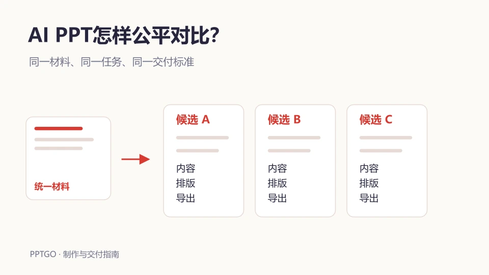 AI PPT横向测试方法：同题比较内容与导出