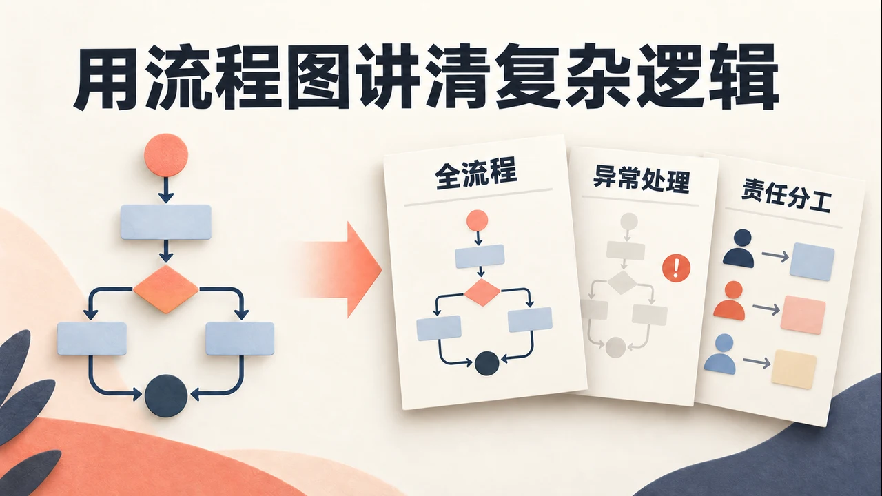 将有分支的业务流程拆成全流程、异常处理和责任分工三类演示页