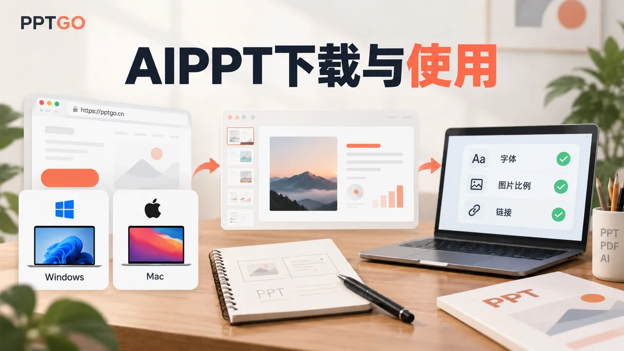 AIPPT网页版及客户端使用入口,连接生成小样和导出检查流程