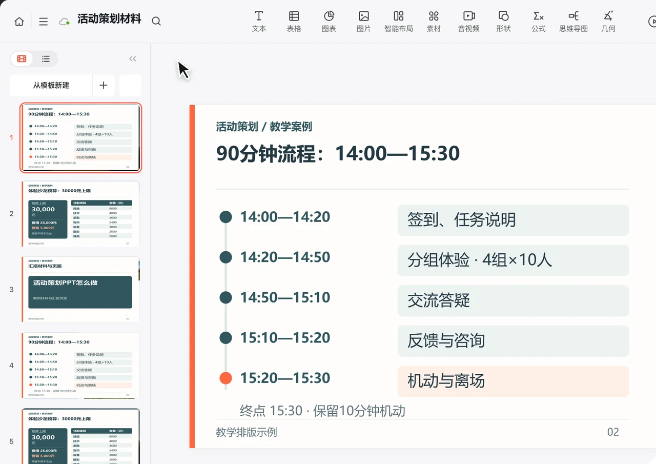 90分钟沙龙流程页展示体验、交流与机动时间