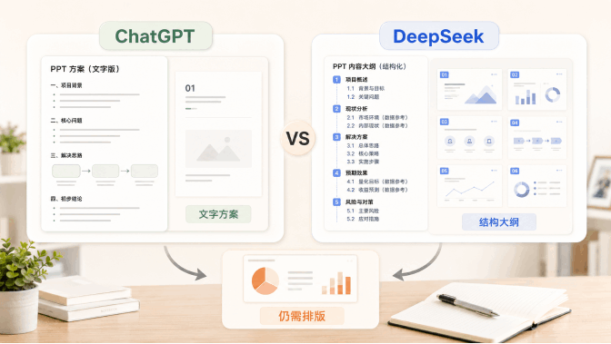 DeepSeek与ChatGPT生成PPT方案对比示意