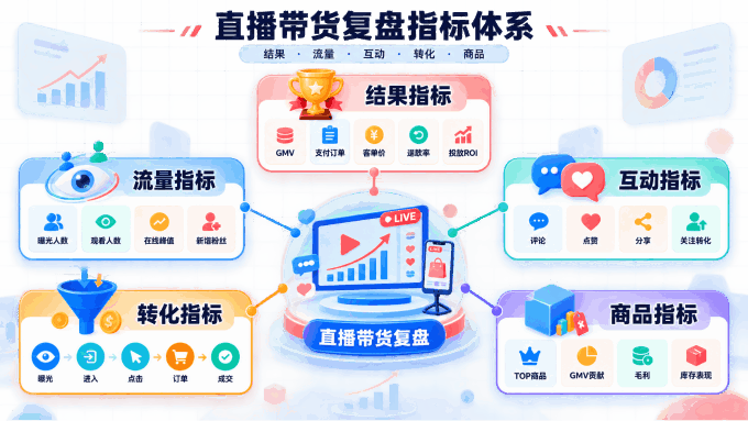 直播带货复盘的结果流量互动转化商品指标体系
