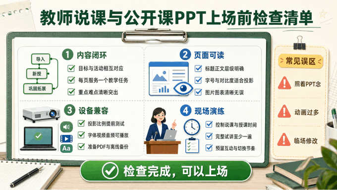 教师说课与公开课PPT上场前检查清单