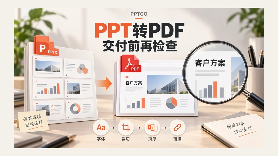 PPT转PDF怎么做？导出设置、字体嵌入与版式检查