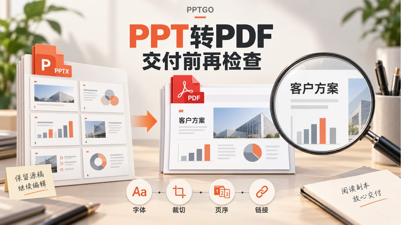 PPT转换为PDF后的字体、裁切、页序和链接检查,同时保留PPTX源稿