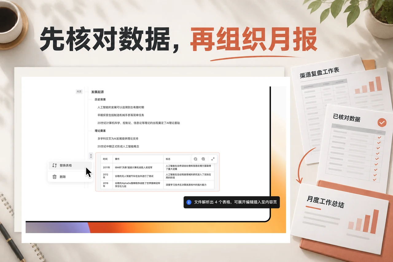 博思AIPPT表格内容预览与月报数据核对材料