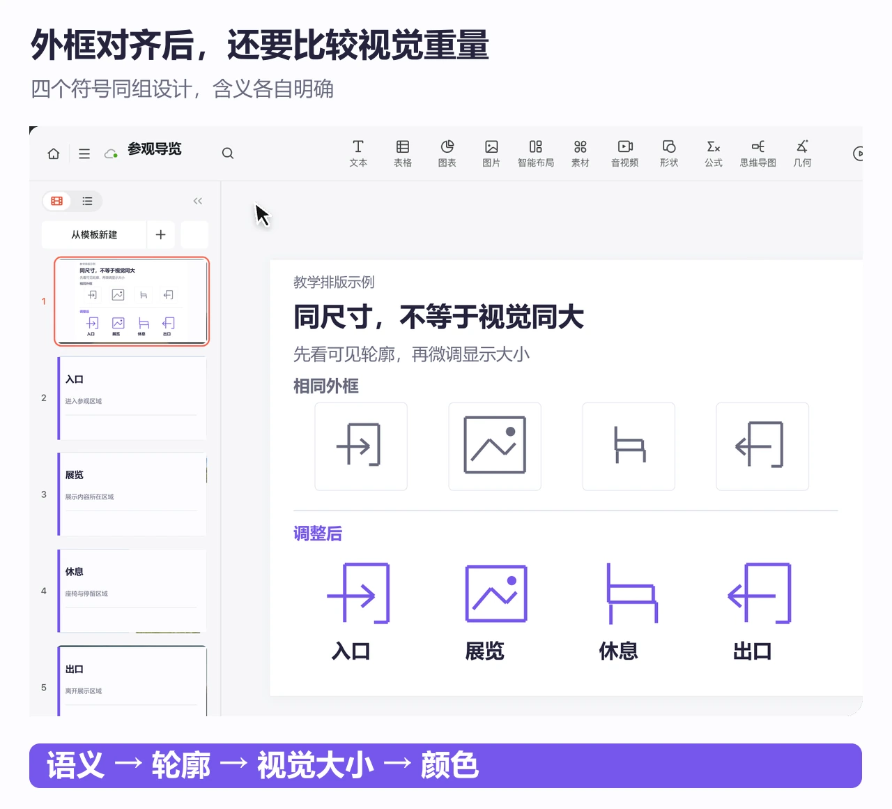 博思AIPPT编辑页对照图标外框尺寸与实际可见大小