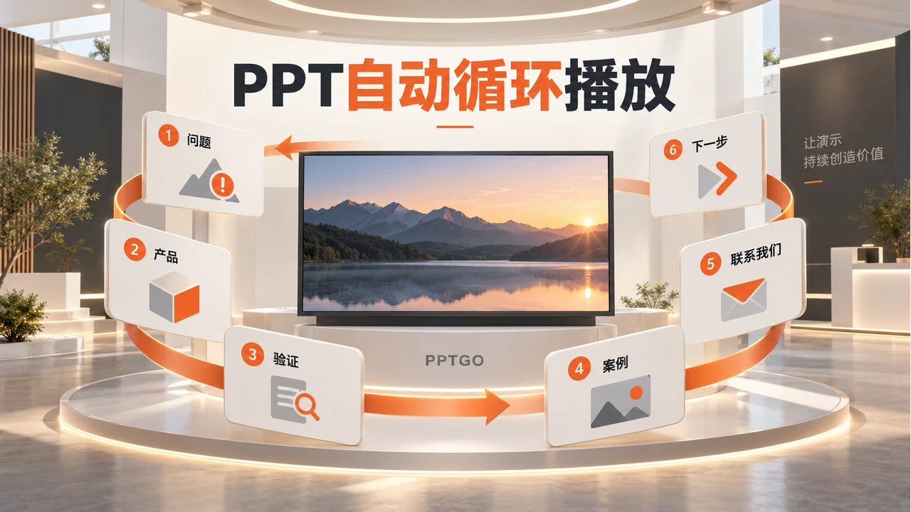 展位大屏与六页连续播放内容构成返回起点的循环