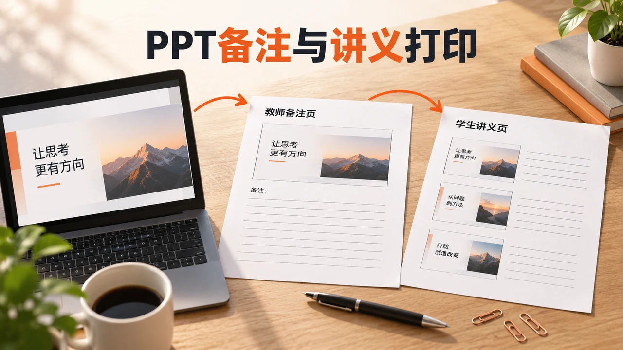 同一培训稿输出讲师备注页和带留白的学员讲义