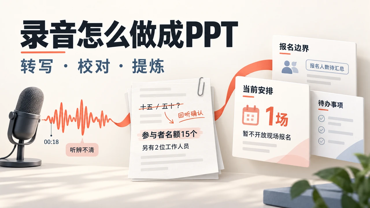 录音转写、回听校正与简报页面的对应示意