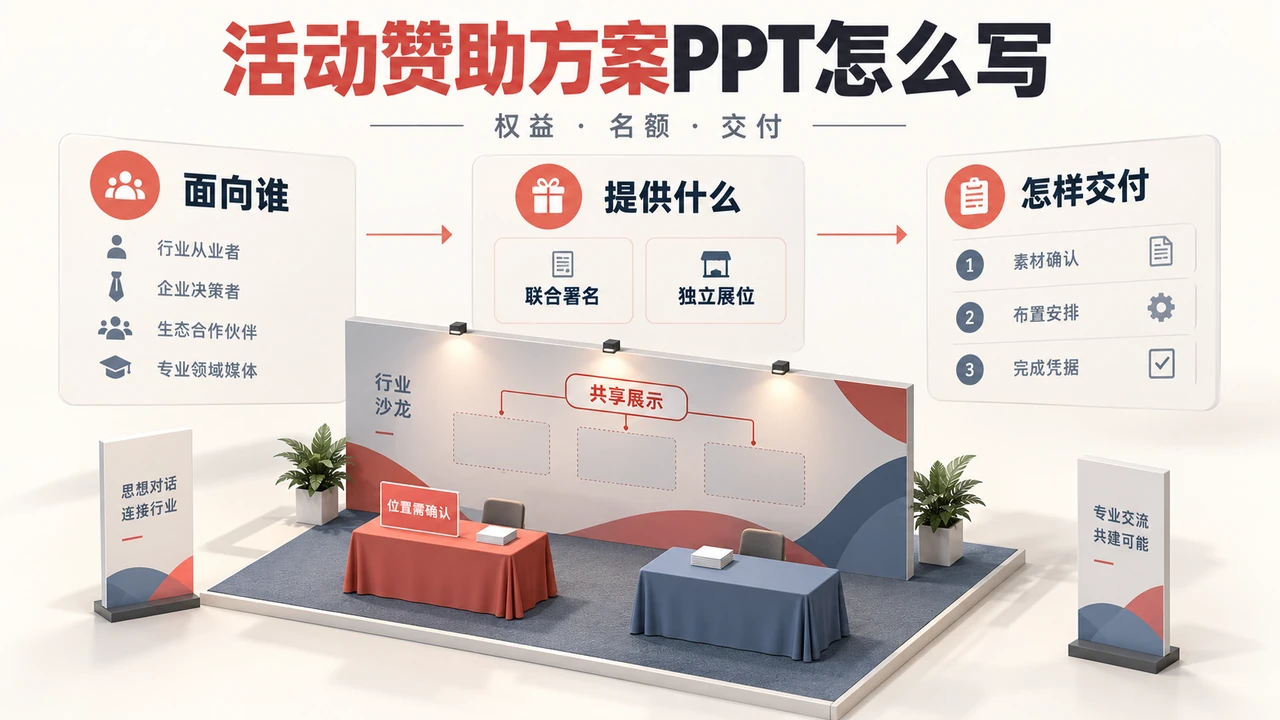 活动赞助方案围绕受众、权益名额和交付安排，区分联合署名与独立展位