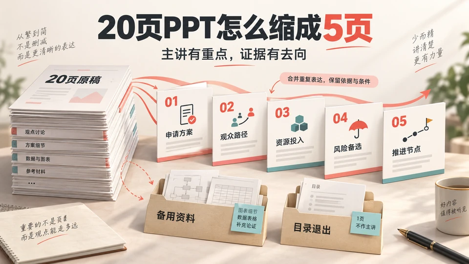 20页PPT怎么缩成5页？主讲与附录取舍