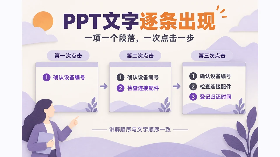 PPT文字怎么逐条出现？动画顺序与计时