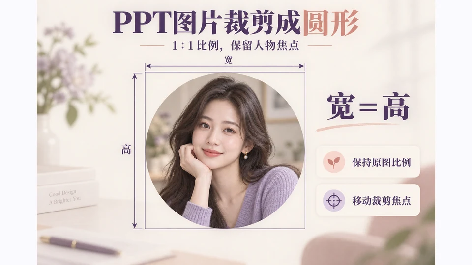 PPT图片怎么裁剪成圆形？比例与焦点
