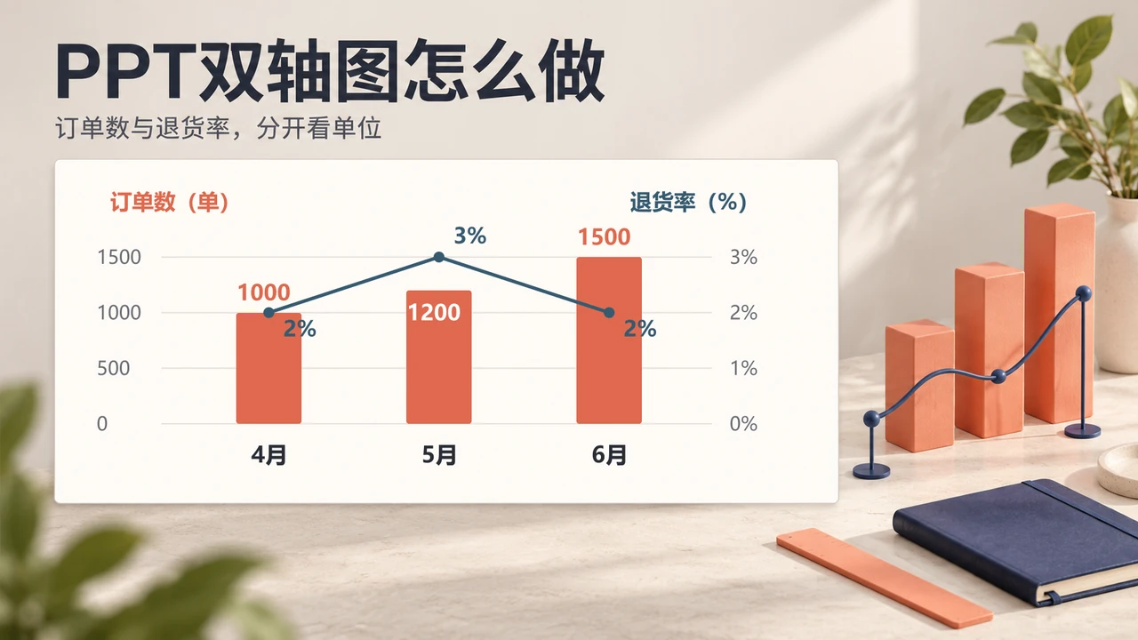 订单数柱形图与退货率折线使用各自单位和双轴刻度