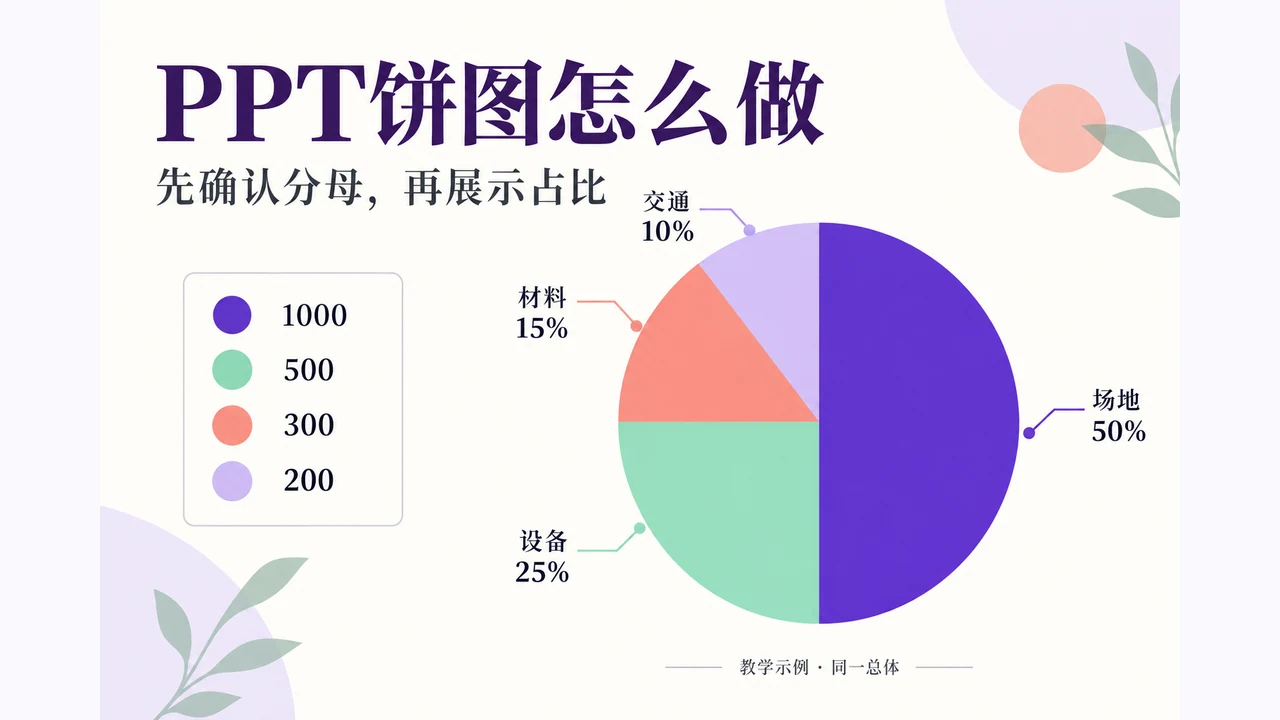 活动预算中场地50%、设备25%、材料15%、交通10%的饼图