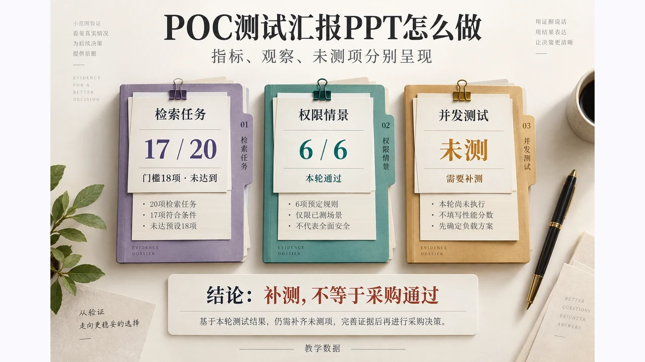 POC教学示例分别展示检索17项符合但未达18项门槛、6项权限规则已测和并发未测