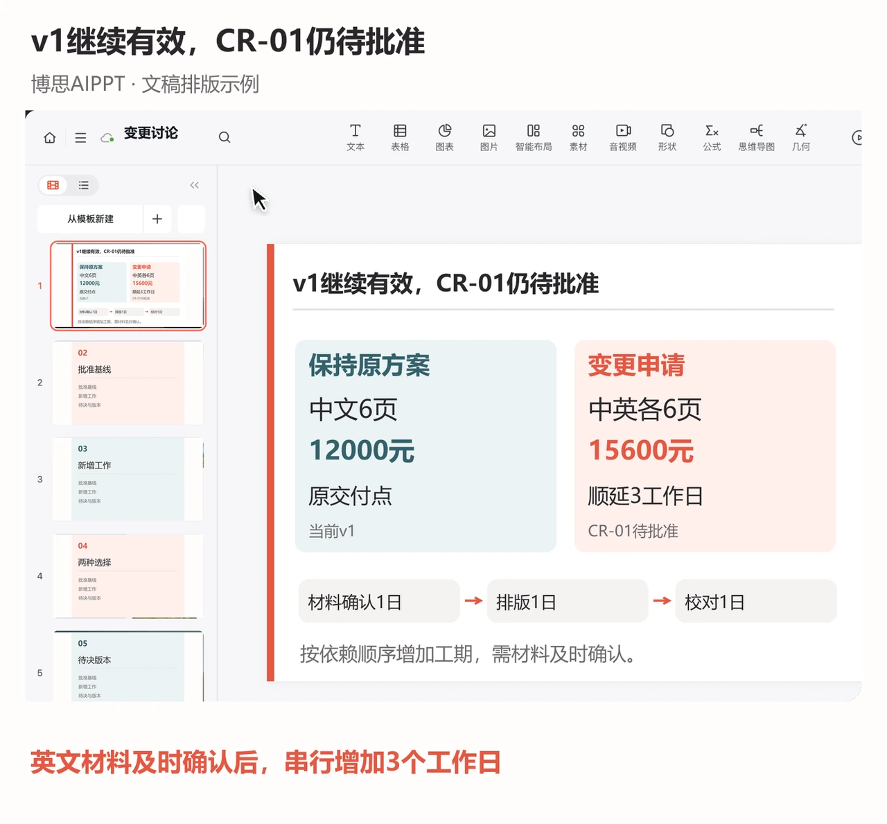 博思AIPPT编辑页比较原方案与增加英文导览后的待批变更