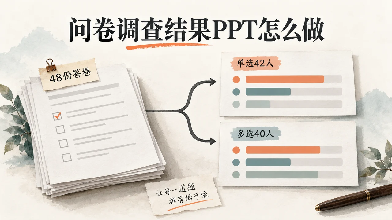 问卷数据整理为单选、多选与结论汇报页