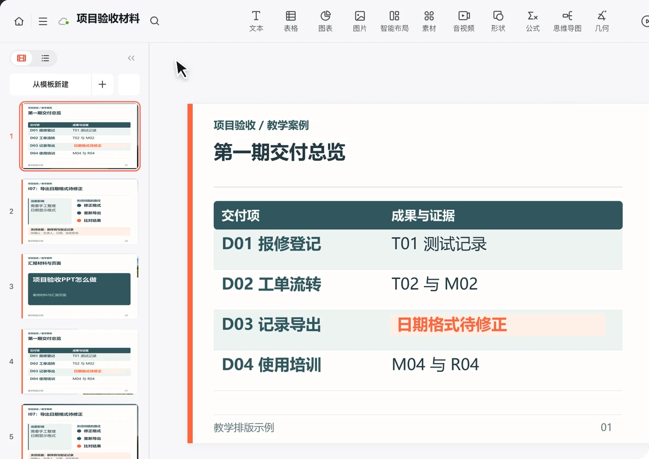 报修系统交付总览页按编号对应成果与证据